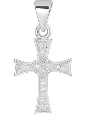 Sterling Silver Heart Cross Paved CZ Charm Pendant